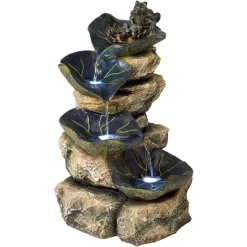 John Timberland Frog And Four Lily Pad Rustic Cascading Outdoor Floor Water Fountain With LED Light 21" For Yard Garden Patio Home Deck Porch Exterior -John Timberland GUEST e4dee2ea 37f7 48a5 9ada 3397bc5bb8a5