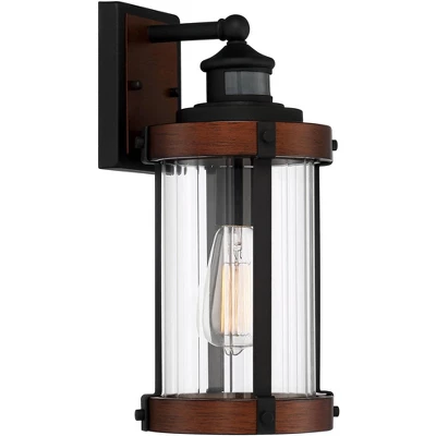 John Timberland Stan Industrial Outdoor Wall Light Fixture Dark Faux Wood Black Motion Sensor 15 1/2" Clear Glass For Post Exterior Barn Deck House 6 John Timberland Stan Industrial Outdoor Wall Light Fixture Dark Faux Wood Black Motion Sensor 15 1/2" Clear Glass For Post Exterior Barn Deck House - Image 4