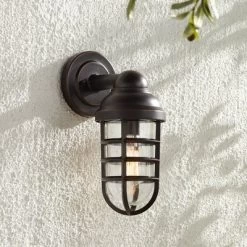 John Timberland Marlowe Industrial Outdoor Wall Light Fixture Galvanized Metal Cage 13 1/4" Clear Glass For Post Exterior Barn Deck House Porch Yard