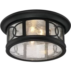 John Timberland Flush Mount Outdoor Ceiling Light Fixture Black 12" Seedy Glass For Exterior House Porch -John Timberland GUEST e92744e5 6e43 4d6e b7c3 e3b4089fb21a