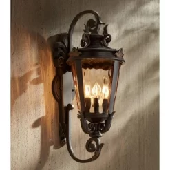 John Timberland Casa Marseille Vintage Rustic Outdoor Wall Light Fixture Bronze Scroll 27 1/2" Hammered Glass For Post Exterior Barn Deck House Porch -John Timberland GUEST eb3c4d86 ec67 429d 927a d5f5bcc98abd