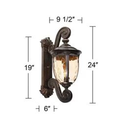 John Timberland Bellagio Vintage Rustic Outdoor Wall Light Fixture Veranda Bronze Dual Scroll Arm 24" Champagne Hammered Glass For Post Exterior Barn -John Timberland GUEST eb9f90b5 f4fd 46d2 b077 5bc19d4beb2f