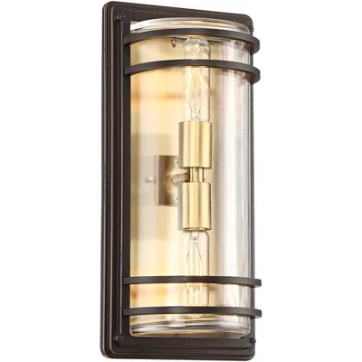 John Timberland Habitat Modern Outdoor Wall Light Fixture Bronze Warm Brass 16" Clear Glass For Post Exterior Barn Deck House Porch Yard Patio Home 6 John Timberland Habitat Modern Outdoor Wall Light Fixture Bronze Warm Brass 16" Clear Glass For Post Exterior Barn Deck House Porch Yard Patio Home - Image 4