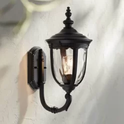 John Timberland Bellagio Vintage Rustic Outdoor Wall Light Fixture Texturized Black Upbridge 16 1/2" Clear Hammered Glass For Post Exterior Barn Deck