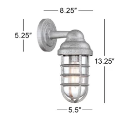 John Timberland Marlowe Industrial Outdoor Wall Light Fixture Galvanized Cage 13 1/4" Clear Glass For Post Exterior Barn Deck House Porch Yard Patio -John Timberland GUEST f220d01c 0ab9 449f aabc ddbb4adc068e