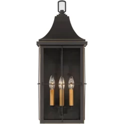John Timberland Sunderland Rustic Mission Outdoor Wall Light Fixture Black Gold 24 3/4" Clear Glass For Post Exterior Barn Deck House Porch Yard Patio -John Timberland GUEST f281d494 14ea 4590 a0ea e479d7e43edb
