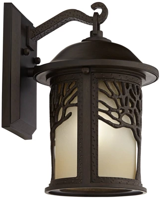 John Timberland Mission Outdoor Wall Light Fixture Bronze Tree Motif 12 1/4" Amber Glass Lantern For Exterior House Porch Patio 9 John Timberland Mission Outdoor Wall Light Fixture Bronze Tree Motif 12 1/4" Amber Glass Lantern For Exterior House Porch Patio - Image 7