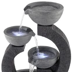 John Timberland Three Cup Modern Japanese Cascading Outdoor Floor Water Fountain With LED Light 31 1/2" For Yard Garden Patio Home Deck Porch Exterior -John Timberland GUEST f59d90bb fd8a 4a11 9604 87f2d8d9e308