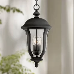 John Timberland Park Sienna Vintage Outdoor Hanging Light Black Metal 20" Clear Glass For Post Exterior Barn Deck House Porch Yard Patio Home Outside