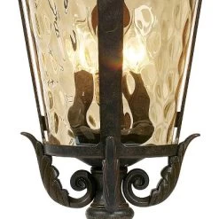 John Timberland Casa Marseille Rustic Vintage Flush Mount Outdoor Hanging Light Bronze Scroll 23 3/4" Champagne Hammered Glass For Post Exterior Barn -John Timberland GUEST f6bc400e 03ce 4e32 bc58 e927305684c1