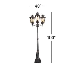 John Timberland Mediterranean Outdoor Post Light Street Lantern 3 Light Veranda Bronze 100" Clear Hammered Glass For Exterior Yard -John Timberland GUEST f8afccf3 1d90 4944 a782 4db4f31769b8