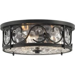 John Timberland Paseo Rustic Industrial Flush Mount Outdoor Ceiling Light Matte Black 6 1/4" Clear Hammered Glass Damp Rated For Post Exterior Barn -John Timberland GUEST f9f1e008 0542 4c6a baa0 beda1eebdd04