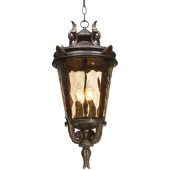 John Timberland Casa Marseille Rustic Vintage Flush Mount Outdoor Hanging Light Bronze Scroll 23 3/4" Champagne Hammered Glass For Post Exterior Barn -John Timberland GUEST fa804901 b15b 4360 a7d9 342fe92d1847