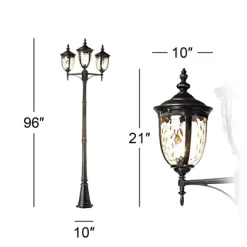 John Timberland Bellagio Vintage Outdoor Post Light Veranda Bronze 3-Light Street Lantern 96" Clear Hammered Glass For Exterior Barn Deck House Porch -John Timberland GUEST fc9304d2 9fb9 4710 a192 86d81b493e86