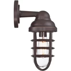 John Timberland Marlowe Industrial Outdoor Wall Light Fixtures Set Of 2 Bronze Metal Cage 13 1/4" Clear Glass For Post Exterior Barn Deck House Porch -John Timberland GUEST ff281d3e dfcf 41a7 b751 b12399b9fe3b