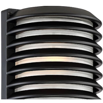 John Timberland Modern Outdoor Wall Light Fixtures Set Of 2 Black Grid 10" Frosted Glass For Post Exterior Barn Deck House Porch Yard Posts Patio Home 4 John Timberland Modern Outdoor Wall Light Fixtures Set Of 2 Black Grid 10" Frosted Glass For Post Exterior Barn Deck House Porch Yard Posts Patio Home - Image 2